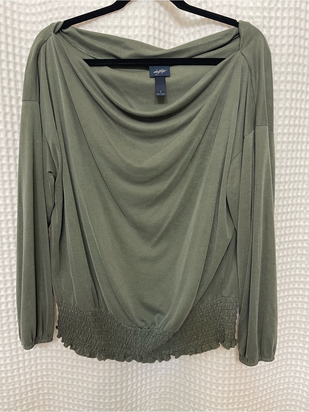 Daytrip Olive Green Draped Long Sleeve Top